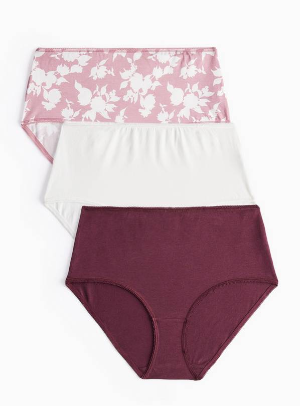 Burgundy Floral Cotton Blend Full Knickers 3 Pack 16